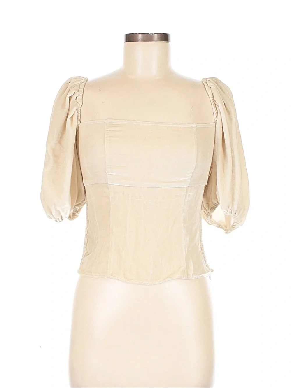Reformation Luka Velvet Cream Puff Sleeve Blouse